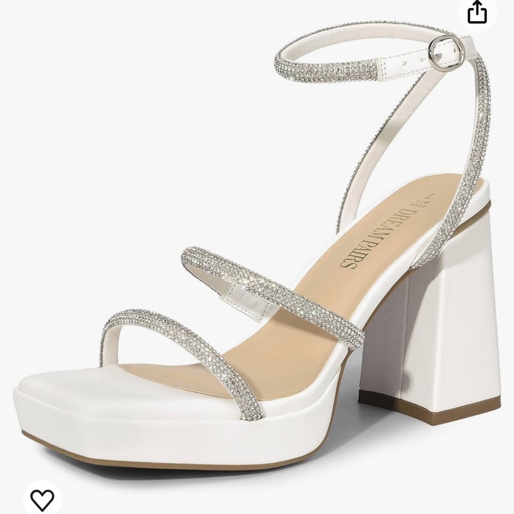 Dream pairs white embellished block heels